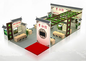 中國茶博會貴州館72平中式展臺設計效果圖